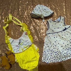 Bundle dress matching hat,soft baby shoes , onesie